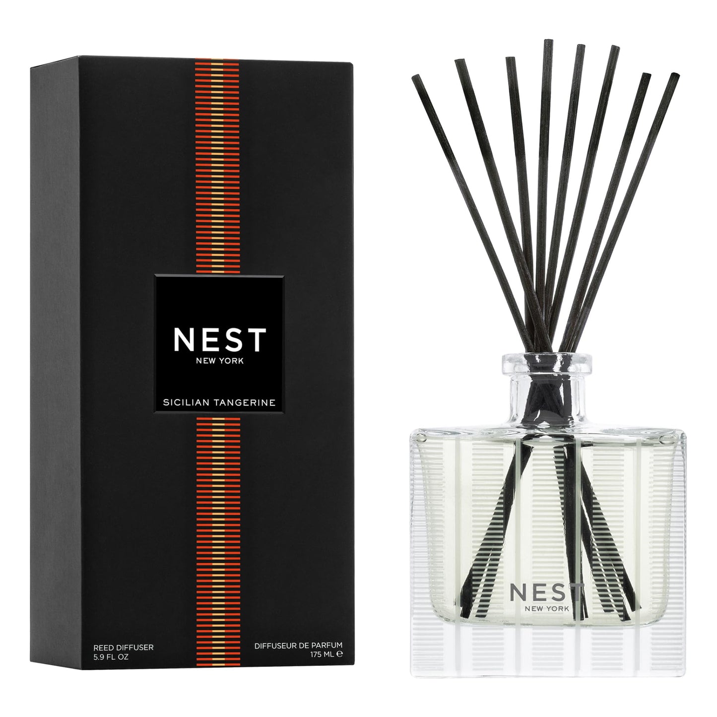 NEST New York Reed Diffuser, Bamboo - 5.9 fl oz - Fragrance for Up to 90 Days - Reusable, Refillable Glass Holder - Includes 8 All-Natural Reed Sticks - Flame Free
