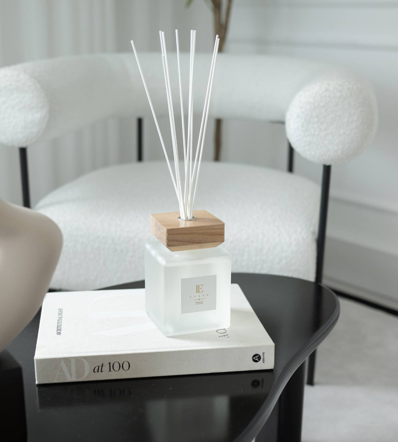 Evara Square Rose Wood White Reed Diffuser Set - 1000ml
