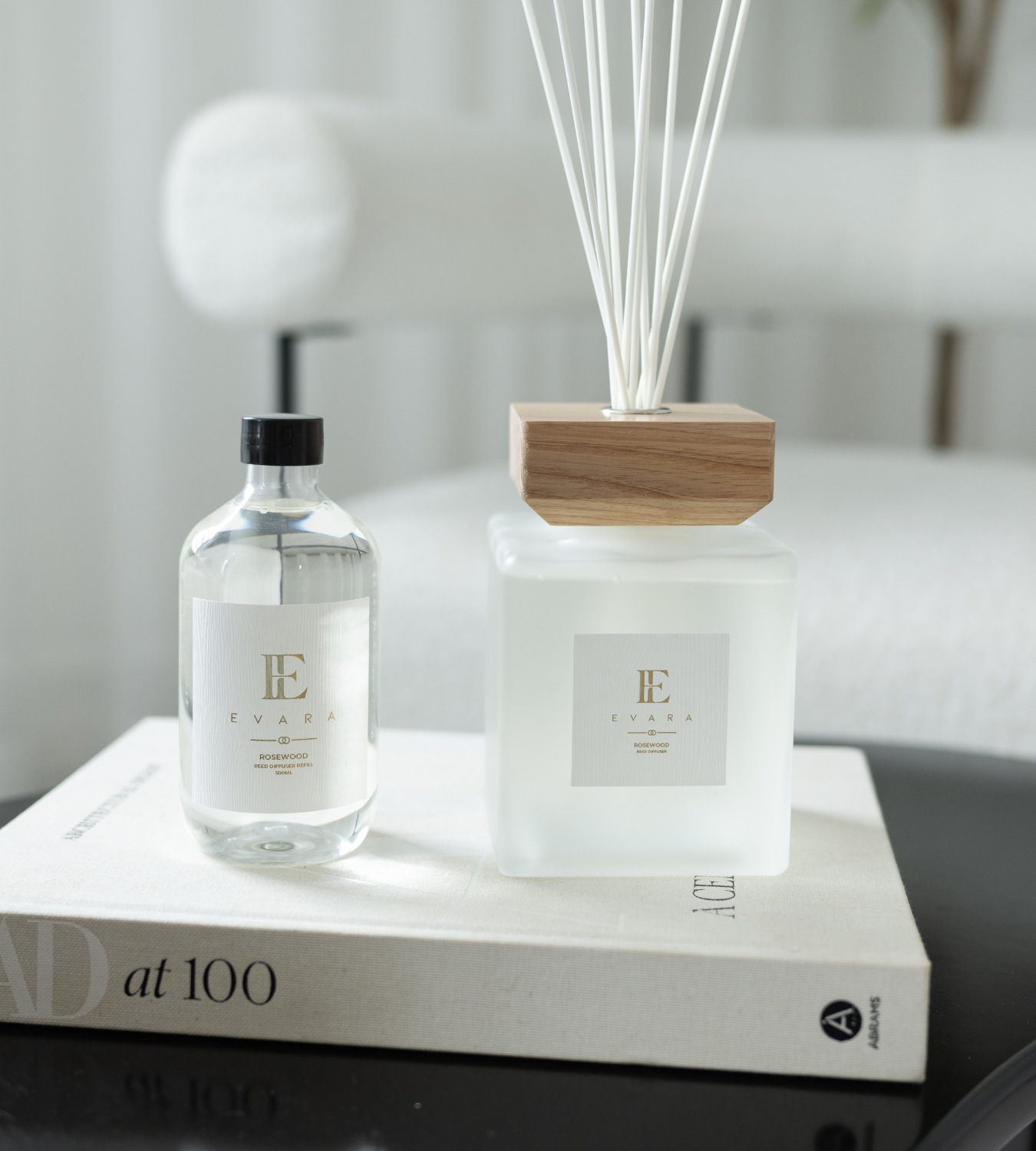 Evara Square Rose Wood White Reed Diffuser Set - 1000ml