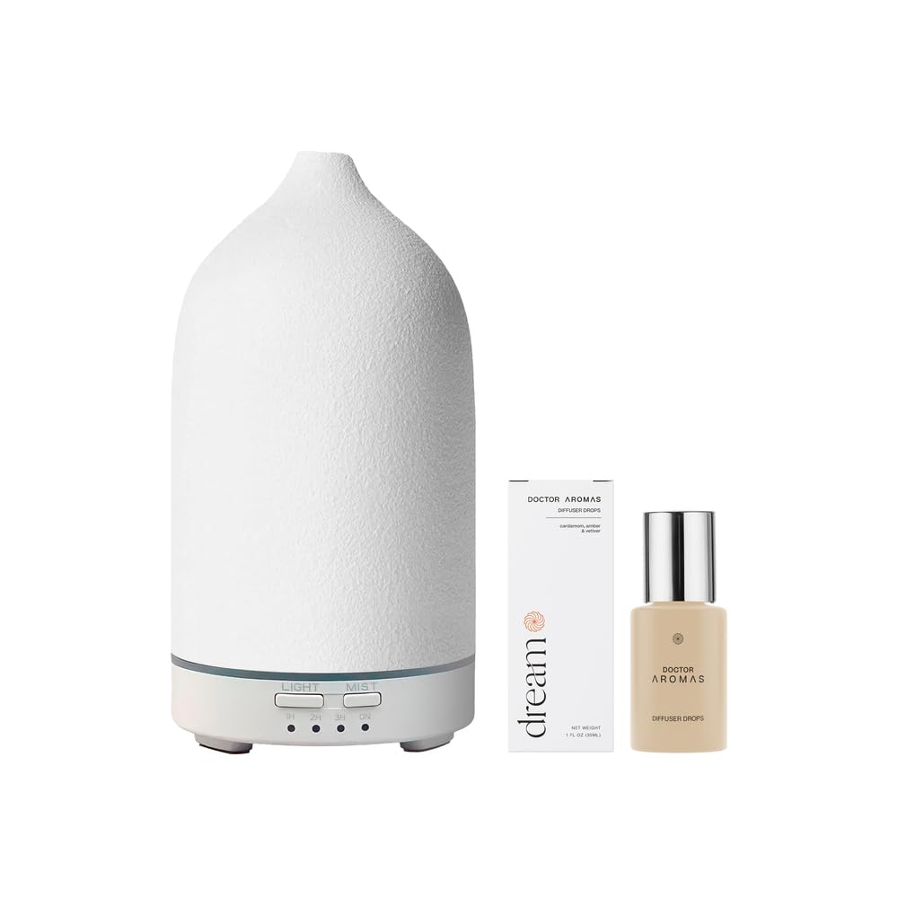Doctor Aromas Ultrasonic Aromatherapy Essential Oil Lava Stone Diffuser & 1 Scent (1 OZ) 30Ml - Super Quiet, Waterless Auto-Off Function for Fresh Air in Home Office Room (Spirit)