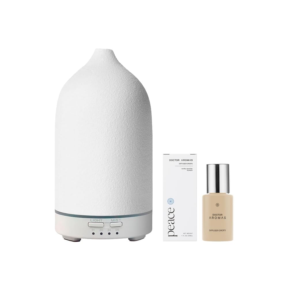 Doctor Aromas Ultrasonic Aromatherapy Essential Oil Lava Stone Diffuser & 1 Scent (1 OZ) 30Ml - Super Quiet, Waterless Auto-Off Function for Fresh Air in Home Office Room (Spirit)
