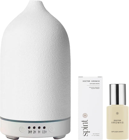 Doctor Aromas Ultrasonic Aromatherapy Essential Oil Lava Stone Diffuser & 1 Scent (1 OZ) 30Ml - Super Quiet, Waterless Auto-Off Function for Fresh Air in Home Office Room (Spirit)