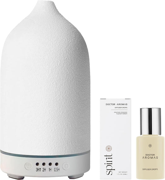 Doctor Aromas Ultrasonic Aromatherapy Essential Oil Lava Stone Diffuser & 1 Scent (1 OZ) 30Ml - Super Quiet, Waterless Auto-Off Function for Fresh Air in Home Office Room (Spirit)