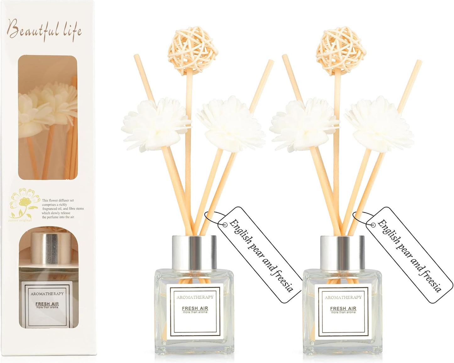 Reed Diffuser Set, 1.7 fl oz Scent Diffuser with Sticks, Jasmine Scent for Bathroom Accessories Shelf Decor, Air Fresheners for Home, Home Fragrance Products, House Office Room Decor Aesthetic Gift