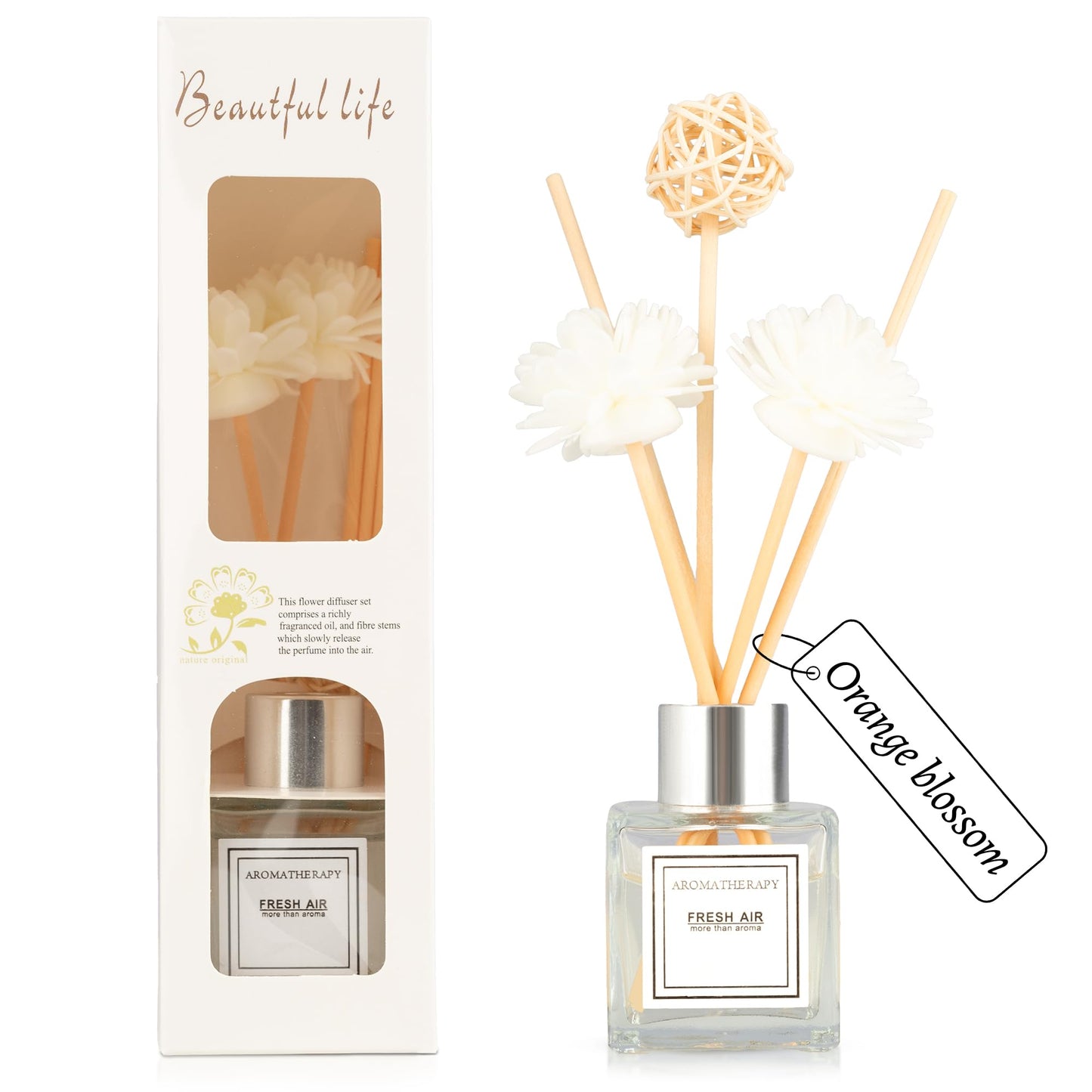 Reed Diffuser Set, 1.7 fl oz Scent Diffuser with Sticks, Jasmine Scent for Bathroom Accessories Shelf Decor, Air Fresheners for Home, Home Fragrance Products, House Office Room Decor Aesthetic Gift