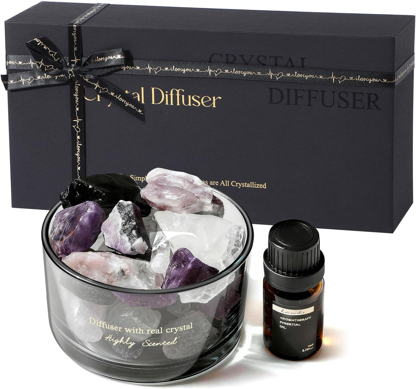 Crystal Stone Aroma Diffuser with Essential Oils for Home, Bathroom, Office, Home Decor & Fragrance 2 in 1, Chic Aromatherapy Gift Set (Lavender Scent)