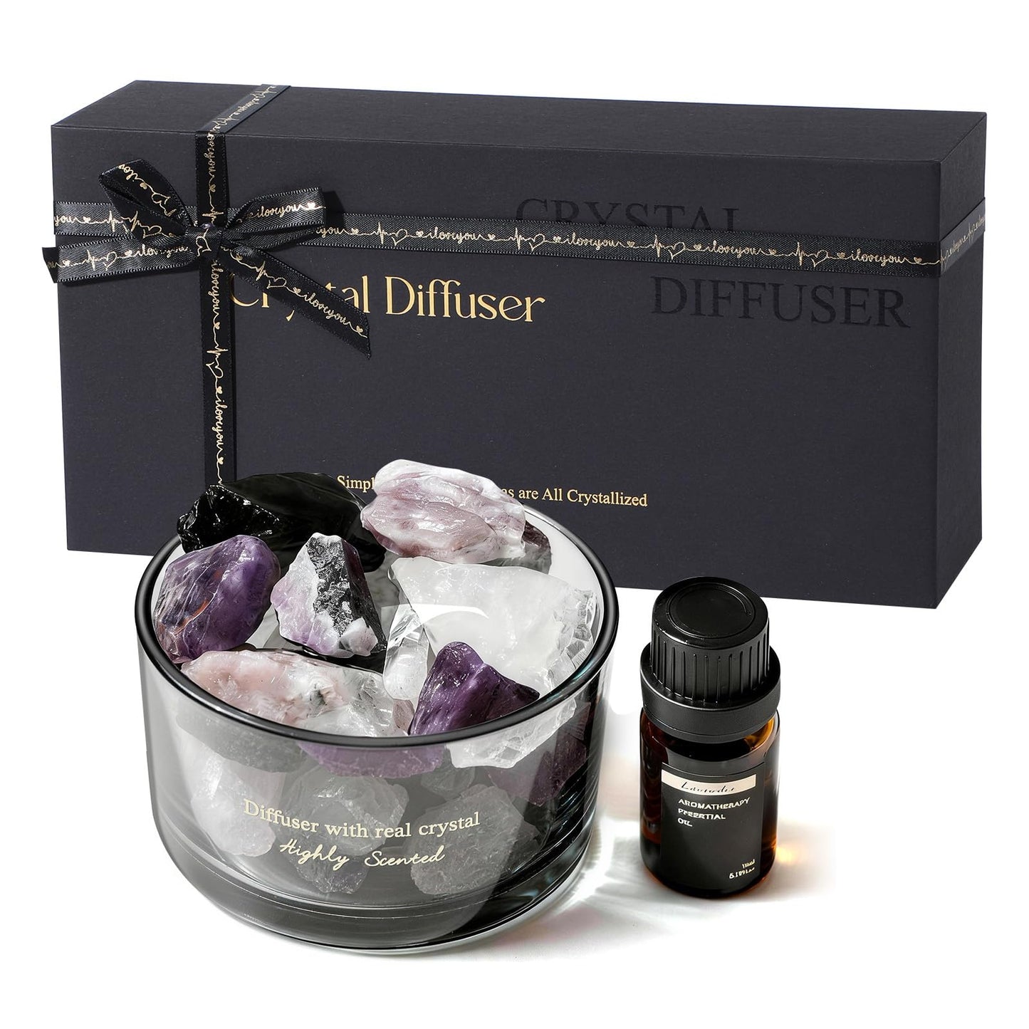 Crystal Stone Aroma Diffuser with Essential Oils for Home, Bathroom, Office, Home Decor & Fragrance 2 in 1, Chic Aromatherapy Gift Set (Lavender Scent)