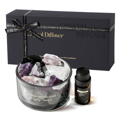 Crystal Stone Aroma Diffuser with Essential Oils for Home, Bathroom, Office, Home Decor & Fragrance 2 in 1, Chic Aromatherapy Gift Set (Lavender Scent)
