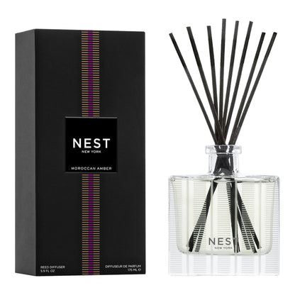 NEST New York Reed Diffuser, Bamboo - 5.9 fl oz - Fragrance for Up to 90 Days - Reusable, Refillable Glass Holder - Includes 8 All-Natural Reed Sticks - Flame Free