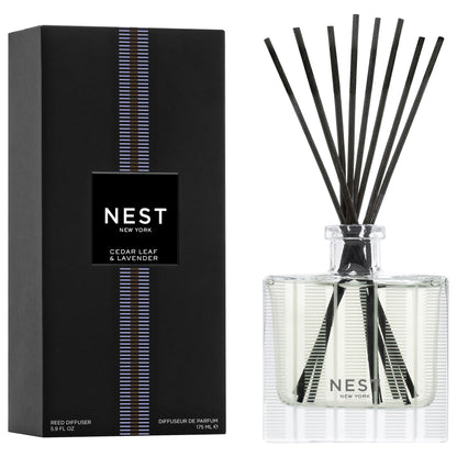 NEST New York Reed Diffuser, Bamboo - 5.9 fl oz - Fragrance for Up to 90 Days - Reusable, Refillable Glass Holder - Includes 8 All-Natural Reed Sticks - Flame Free