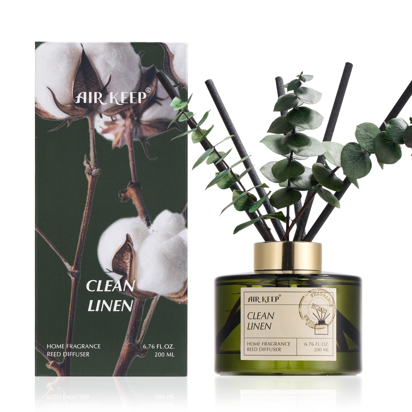 Airkeep Reed Diffuser Set with 6.76 fl oz Forest Mist Scent Essential Oils and 3 Leaves & 8 Diffuser Sticks,Bathroom Shelf Decor & Air Freshener, House Bedroom Office Decor & Gifts
