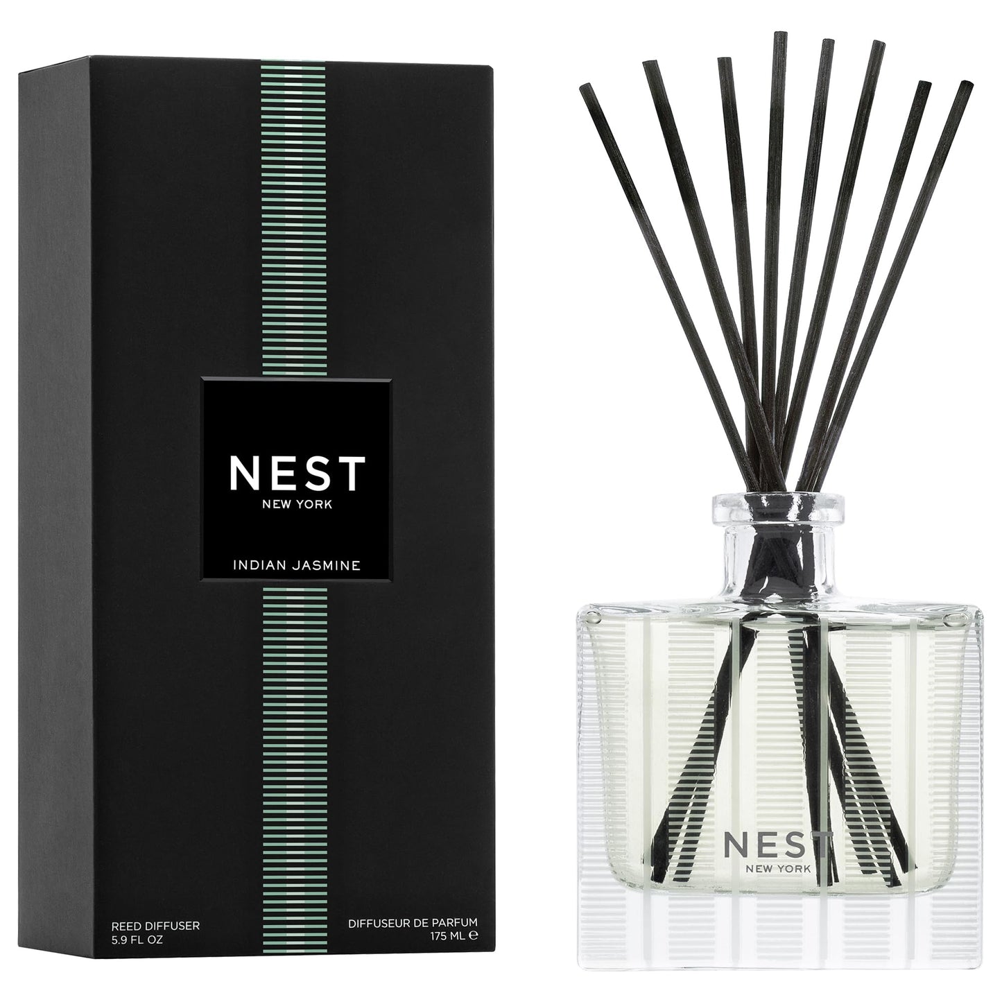NEST New York Reed Diffuser, Bamboo - 5.9 fl oz - Fragrance for Up to 90 Days - Reusable, Refillable Glass Holder - Includes 8 All-Natural Reed Sticks - Flame Free