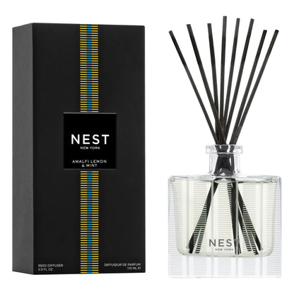 NEST New York Reed Diffuser, Bamboo - 5.9 fl oz - Fragrance for Up to 90 Days - Reusable, Refillable Glass Holder - Includes 8 All-Natural Reed Sticks - Flame Free