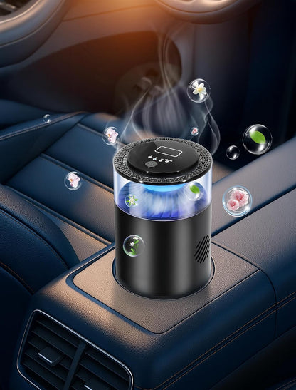 Smart Car Air Freshener,Ambient Light & Mist Fragrance,2 Pack Refill for 6 Months,Auto On/Off,3 Adjustable Modes,Black Air Freshener Perfect for Car,Bedroom,Office,Restrooms. (Mystic Ice)