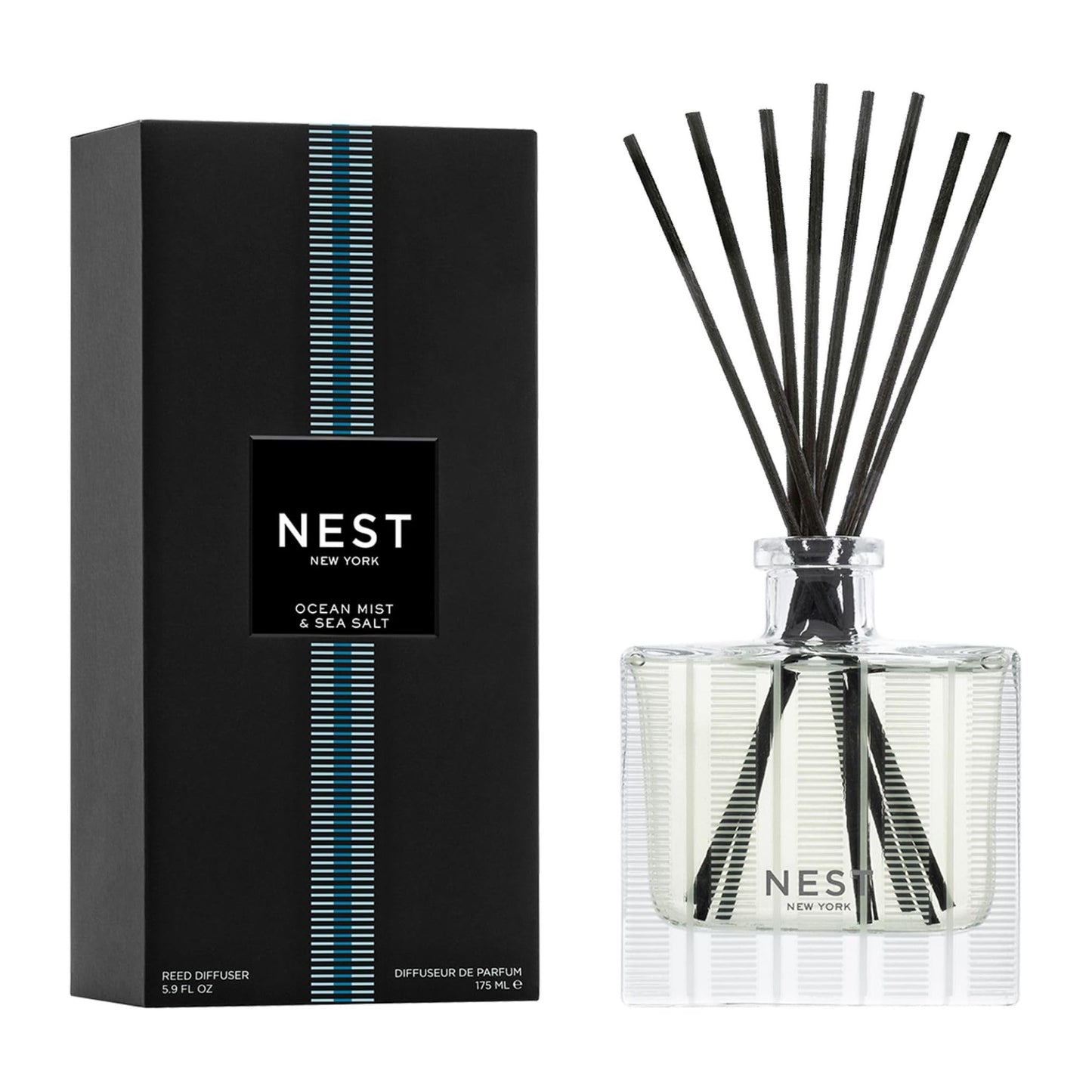 NEST New York Reed Diffuser, Bamboo - 5.9 fl oz - Fragrance for Up to 90 Days - Reusable, Refillable Glass Holder - Includes 8 All-Natural Reed Sticks - Flame Free
