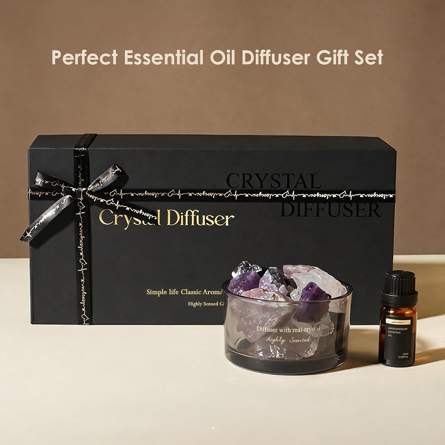 Crystal Stone Aroma Diffuser with Essential Oils for Home, Bathroom, Office, Home Decor & Fragrance 2 in 1, Chic Aromatherapy Gift Set (Lavender Scent)