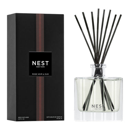NEST New York Reed Diffuser, Bamboo - 5.9 fl oz - Fragrance for Up to 90 Days - Reusable, Refillable Glass Holder - Includes 8 All-Natural Reed Sticks - Flame Free