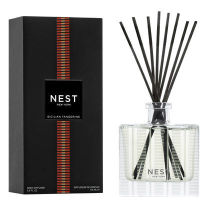 NEST New York Reed Diffuser, Bamboo - 5.9 fl oz - Fragrance for Up to 90 Days - Reusable, Refillable Glass Holder - Includes 8 All-Natural Reed Sticks - Flame Free