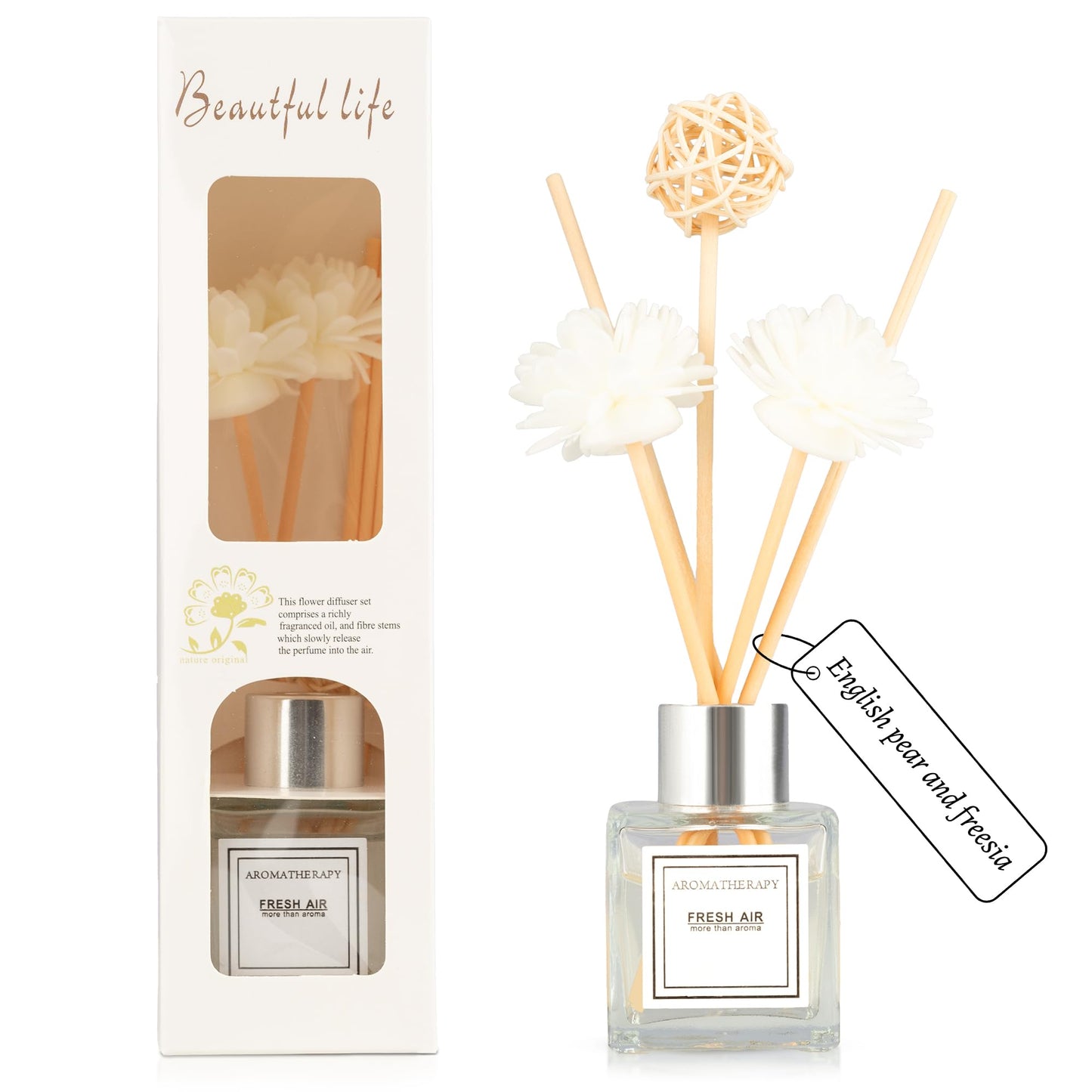 Reed Diffuser Set, 1.7 fl oz Scent Diffuser with Sticks, Jasmine Scent for Bathroom Accessories Shelf Decor, Air Fresheners for Home, Home Fragrance Products, House Office Room Decor Aesthetic Gift