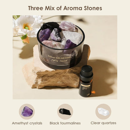 Crystal Stone Aroma Diffuser with Essential Oils for Home, Bathroom, Office, Home Decor & Fragrance 2 in 1, Chic Aromatherapy Gift Set (Lavender Scent)