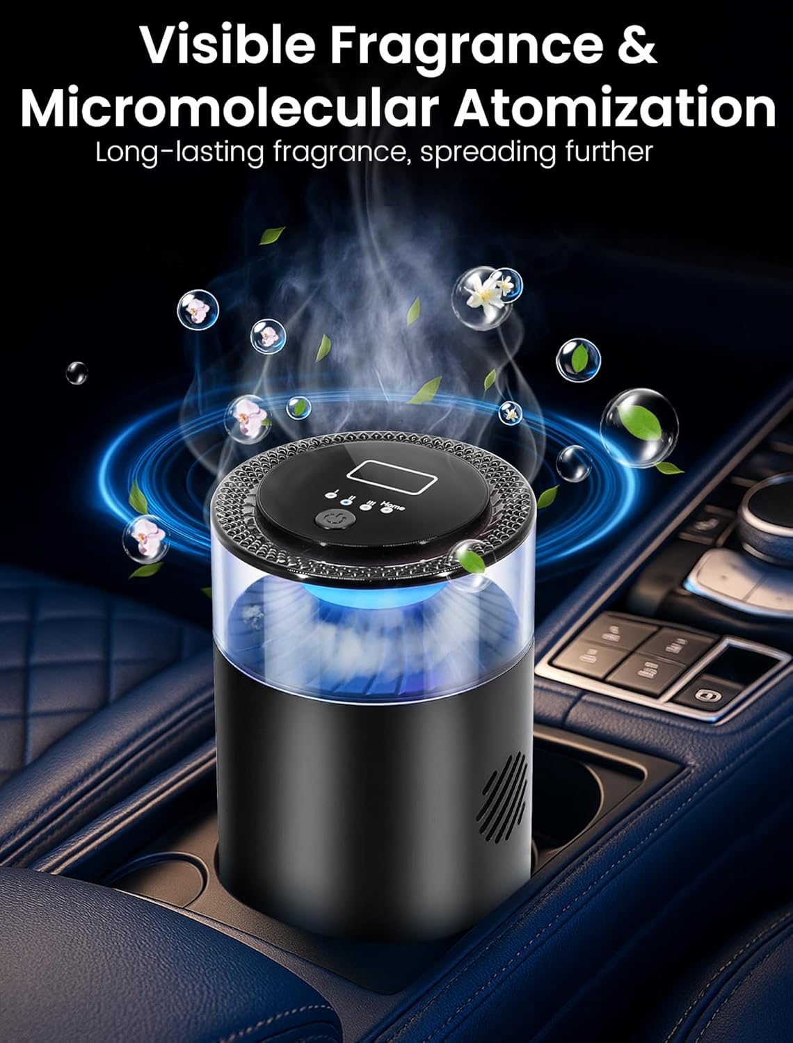 Smart Car Air Freshener,Ambient Light & Mist Fragrance,2 Pack Refill for 6 Months,Auto On/Off,3 Adjustable Modes,Black Air Freshener Perfect for Car,Bedroom,Office,Restrooms. (Mystic Ice)