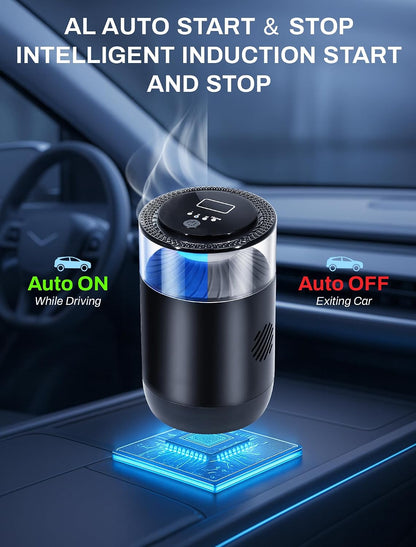 Smart Car Air Freshener,Ambient Light & Mist Fragrance,2 Pack Refill for 6 Months,Auto On/Off,3 Adjustable Modes,Black Air Freshener Perfect for Car,Bedroom,Office,Restrooms. (Mystic Ice)