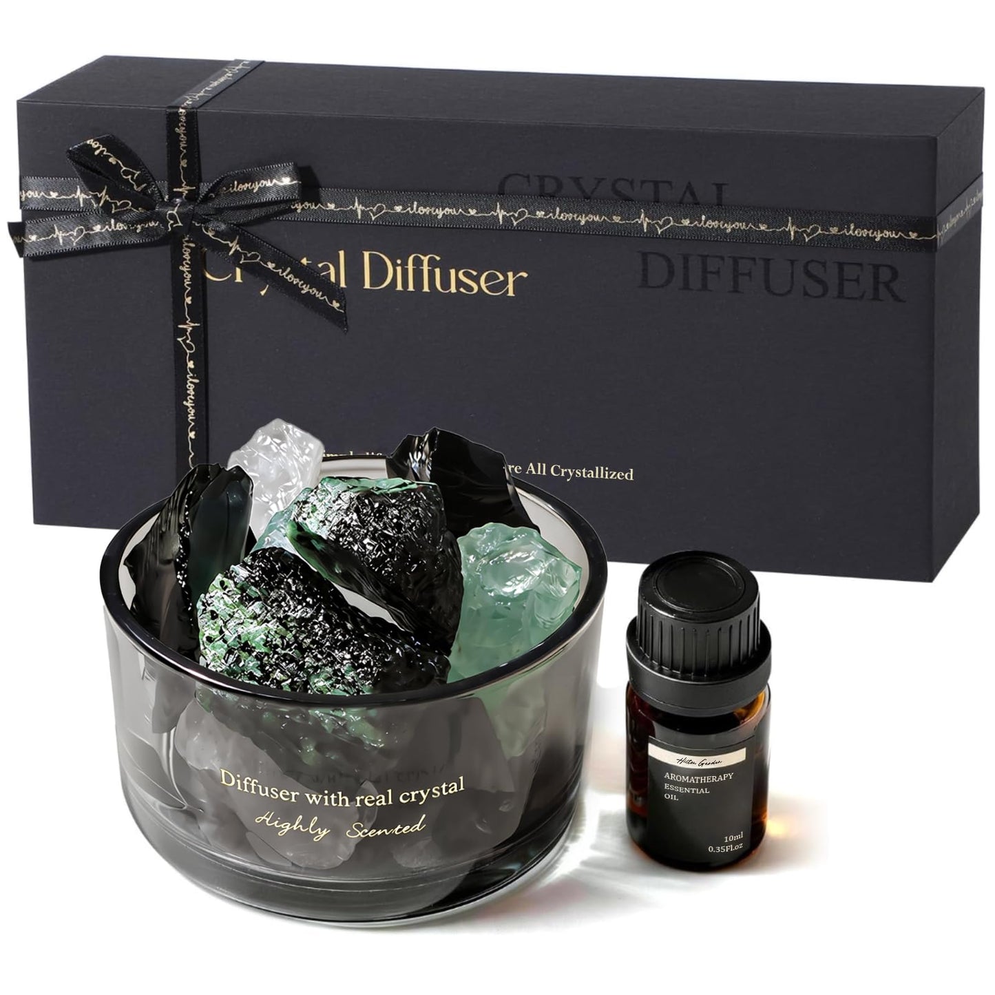Crystal Stone Aroma Diffuser with Essential Oils for Home, Bathroom, Office, Home Decor & Fragrance 2 in 1, Chic Aromatherapy Gift Set (Lavender Scent)