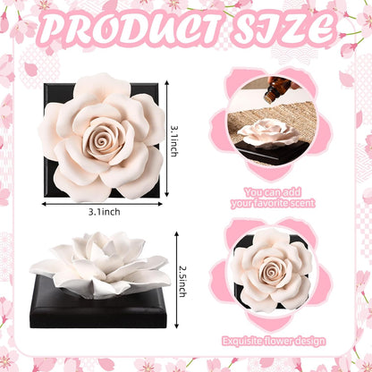 3 Pcs Passive Essential Oil Diffuser Stone Set, Magnolia Lotus Rose Flower Passive Diffusers with Wood Base for Car, Desk, Bedroom, Home Decor Gift, No Essential Oil