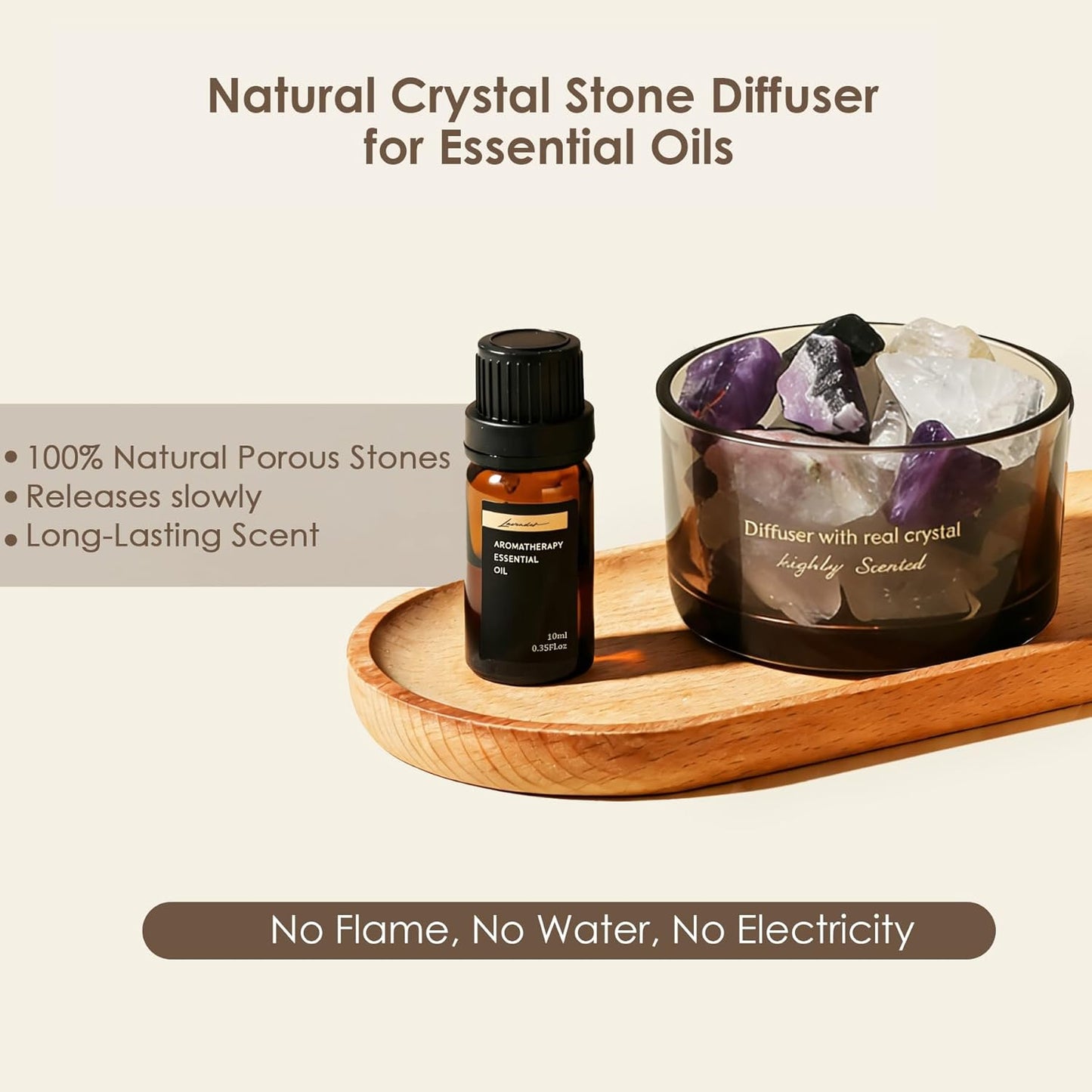 Crystal Stone Aroma Diffuser with Essential Oils for Home, Bathroom, Office, Home Decor & Fragrance 2 in 1, Chic Aromatherapy Gift Set (Lavender Scent)