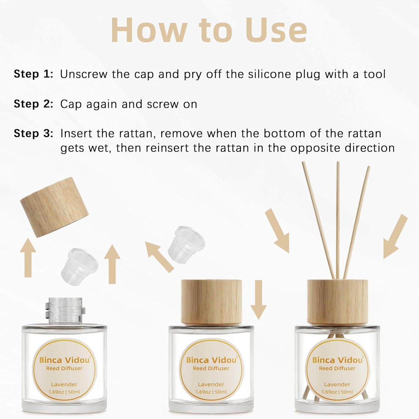 Reed Diffuser Set, Binca Vidou Lavender & Vanilla Natural Scent Oil Diffusers with Sticks for Home Office Bathroom Aromatherapy Decor 1.69oz x 2
