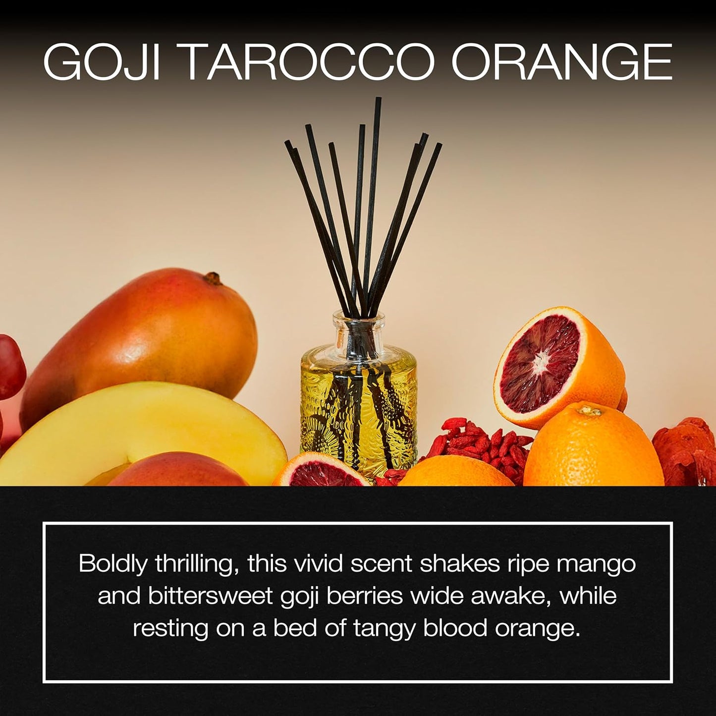 Voluspa Goji Tarocco Orange Scented Reed Diffuser, 3.4 oz, Luxury Citrus Diffuser, Oil Reed Diffusers for Home, Handcrafted in the USA