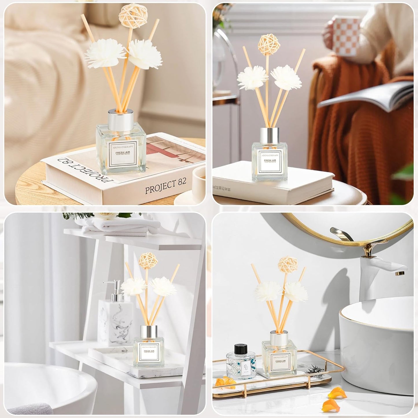 Reed Diffuser Set, 1.7 fl oz Scent Diffuser with Sticks, Jasmine Scent for Bathroom Accessories Shelf Decor, Air Fresheners for Home, Home Fragrance Products, House Office Room Decor Aesthetic Gift