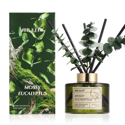 Airkeep Reed Diffuser Set with 6.76 fl oz Forest Mist Scent Essential Oils and 3 Leaves & 8 Diffuser Sticks,Bathroom Shelf Decor & Air Freshener, House Bedroom Office Decor & Gifts