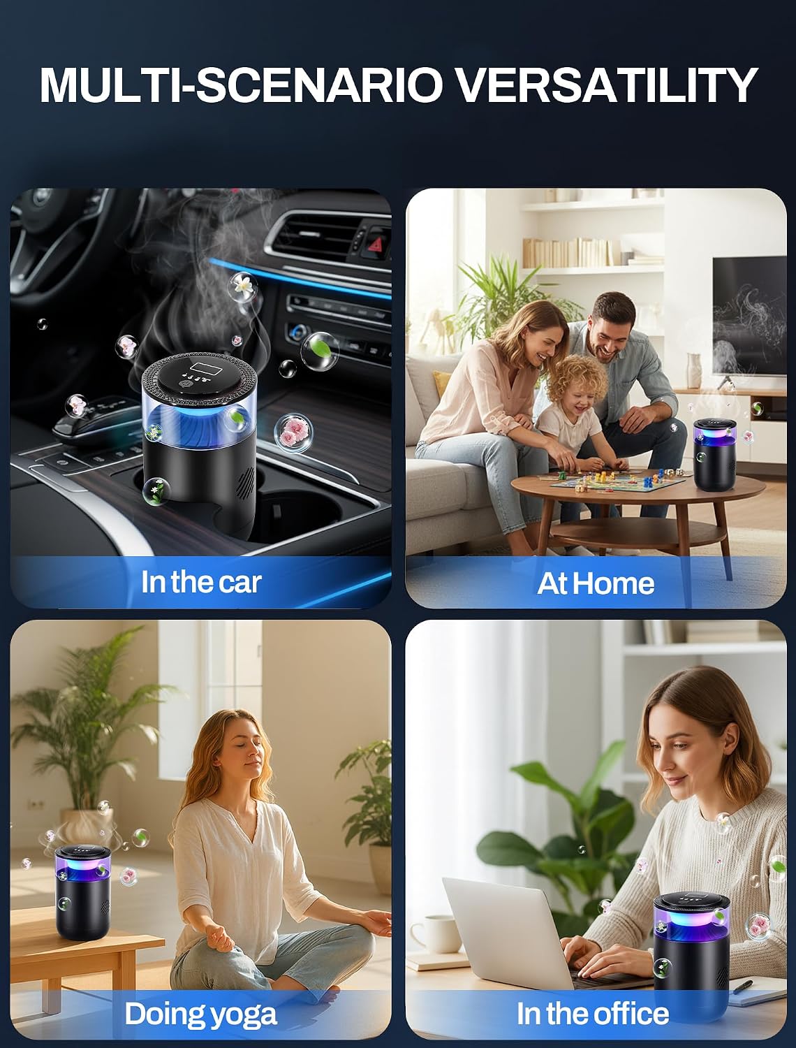 Smart Car Air Freshener,Ambient Light & Mist Fragrance,2 Pack Refill for 6 Months,Auto On/Off,3 Adjustable Modes,Black Air Freshener Perfect for Car,Bedroom,Office,Restrooms. (Mystic Ice)