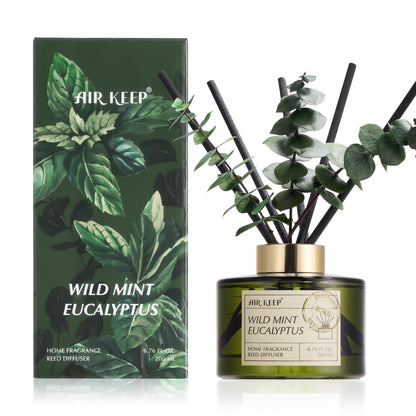 Airkeep Reed Diffuser Set with 6.76 fl oz Forest Mist Scent Essential Oils and 3 Leaves & 8 Diffuser Sticks,Bathroom Shelf Decor & Air Freshener, House Bedroom Office Decor & Gifts