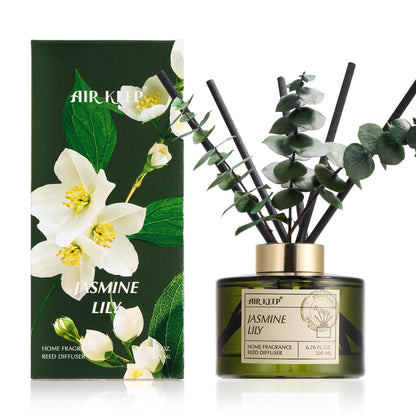 Airkeep Reed Diffuser Set with 6.76 fl oz Forest Mist Scent Essential Oils and 3 Leaves & 8 Diffuser Sticks,Bathroom Shelf Decor & Air Freshener, House Bedroom Office Decor & Gifts