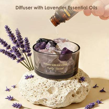 Crystal Stone Aroma Diffuser with Essential Oils for Home, Bathroom, Office, Home Decor & Fragrance 2 in 1, Chic Aromatherapy Gift Set (Lavender Scent)