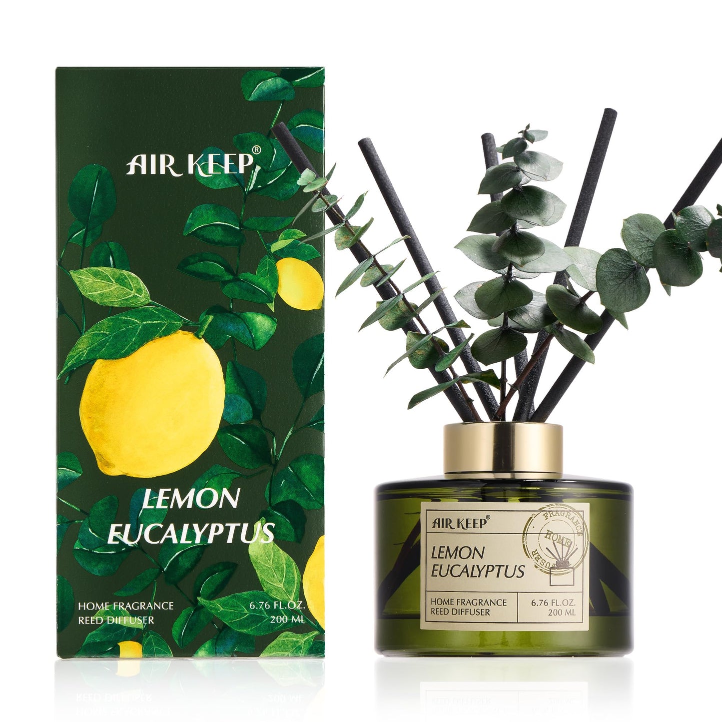 Airkeep Reed Diffuser Set with 6.76 fl oz Forest Mist Scent Essential Oils and 3 Leaves & 8 Diffuser Sticks,Bathroom Shelf Decor & Air Freshener, House Bedroom Office Decor & Gifts