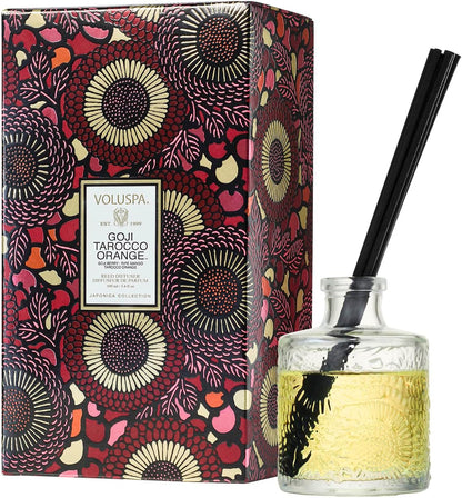 Voluspa Goji Tarocco Orange Scented Reed Diffuser, 3.4 oz, Luxury Citrus Diffuser, Oil Reed Diffusers for Home, Handcrafted in the USA