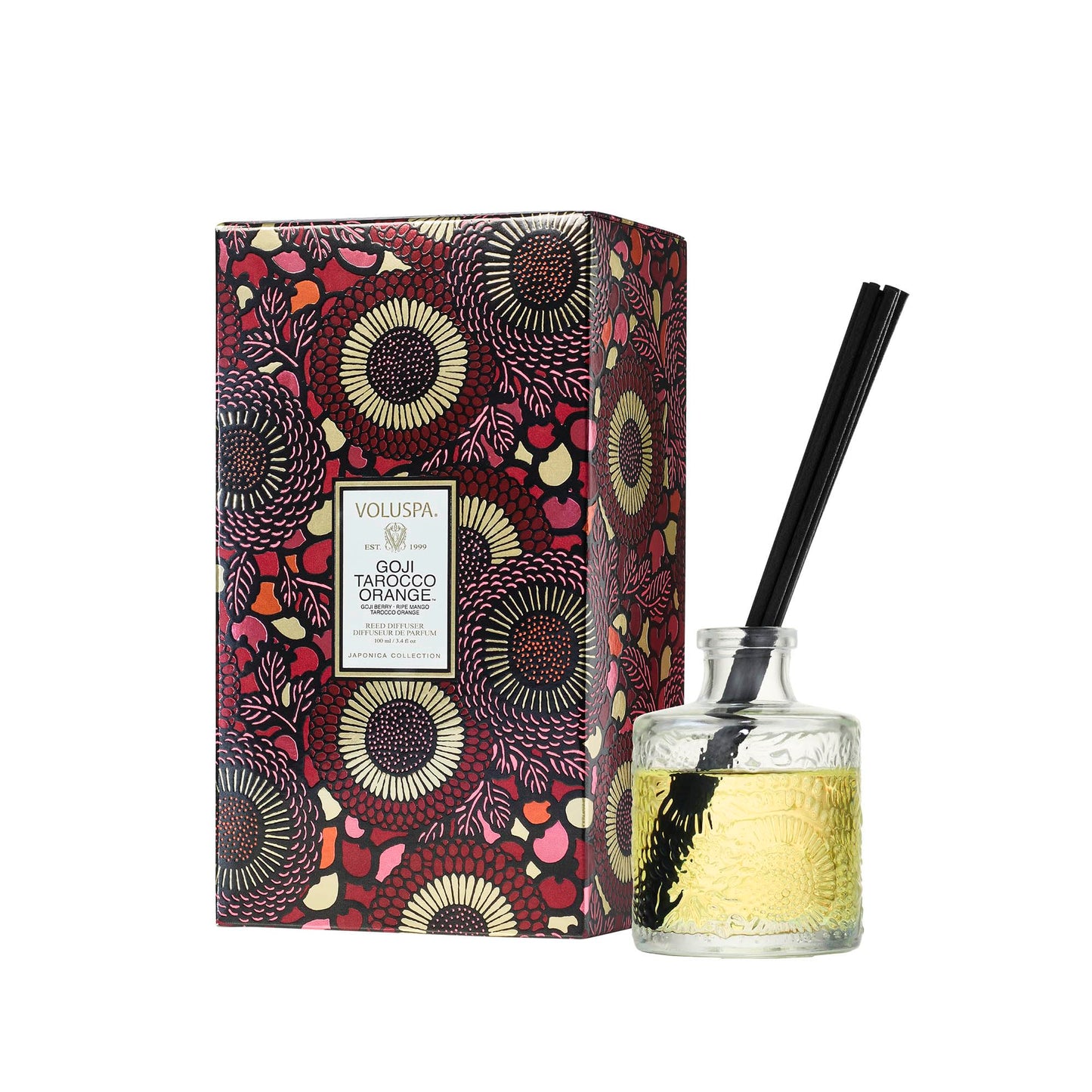 Voluspa Goji Tarocco Orange Scented Reed Diffuser, 3.4 oz, Luxury Citrus Diffuser, Oil Reed Diffusers for Home, Handcrafted in the USA