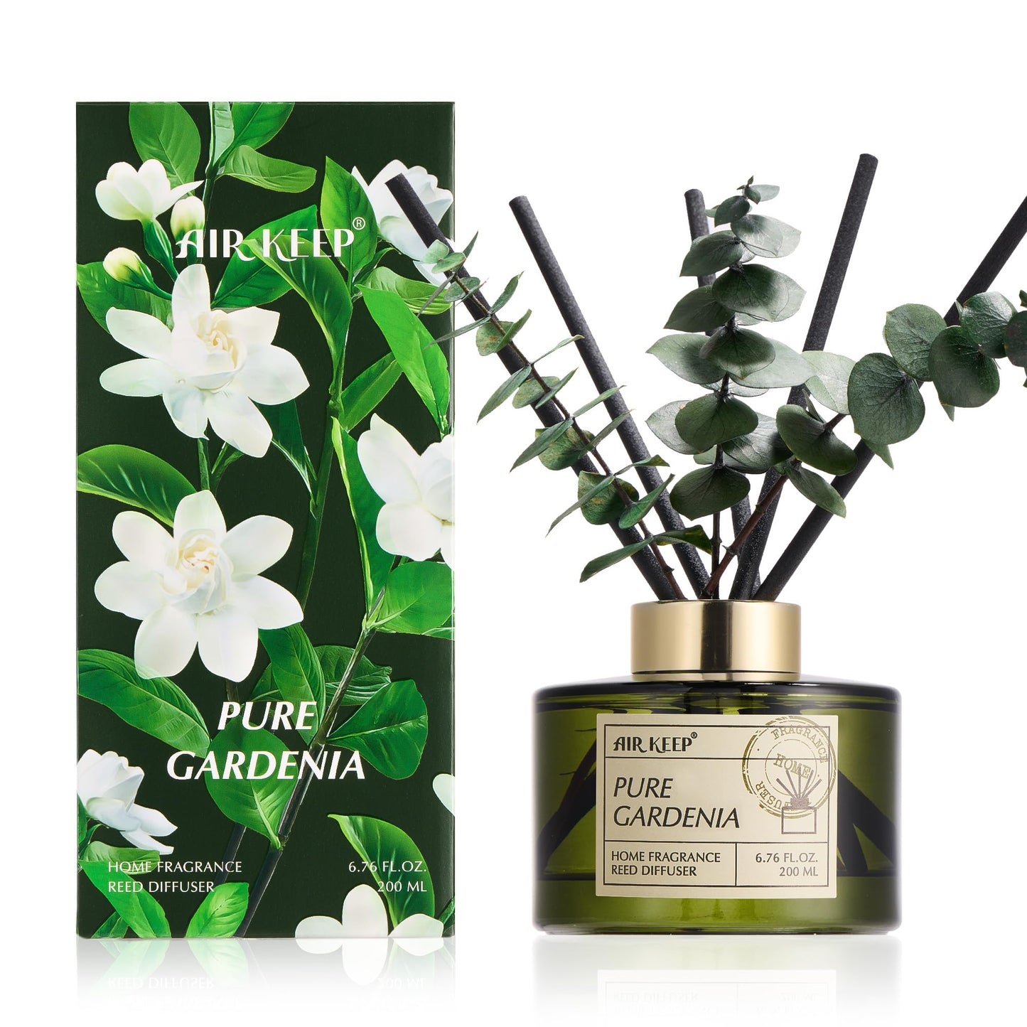 Airkeep Reed Diffuser Set with 6.76 fl oz Forest Mist Scent Essential Oils and 3 Leaves & 8 Diffuser Sticks,Bathroom Shelf Decor & Air Freshener, House Bedroom Office Decor & Gifts